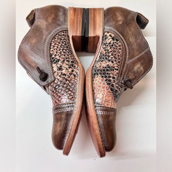 🐒 FREEBIRD Steven Mabel Brown snake Leather Distressed Slip On Oxford Shoes Sz 9 - Picture 10 of 13